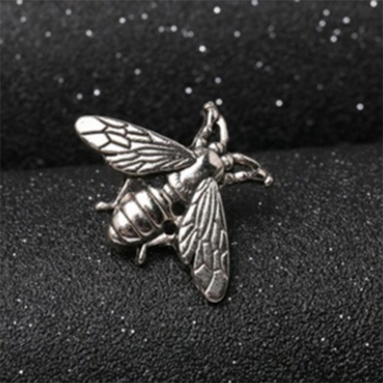 Picture of Pin Brooches Bee Animal Antique Silver 27mm x 20mm, 2 PCs