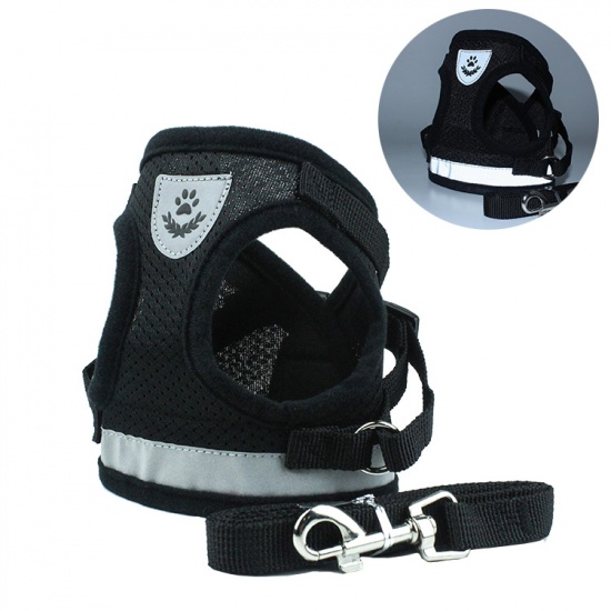 Picture of Pet Vest Chest Strap Traction Rope Leash Harness Black Reflective Size XL, 1 Set