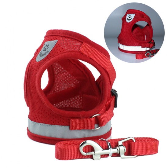 Image de Corde de Traction Harnais de Laisse pour Animal de Compagnie Rouge Réfléchissant Taille XL, 1 Kit