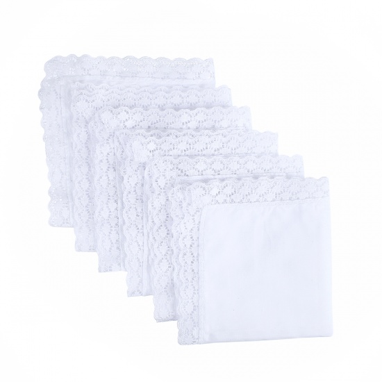 Image de Cotton Handkerchief Square Lace White 26cm x 25cm, 6 Sheets