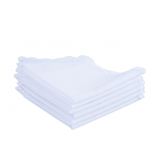 Picture of Cotton Home Textiles Handkerchief Rectangle White 26cm(10 2/8") x 25cm(9 7/8") , 6 PCs