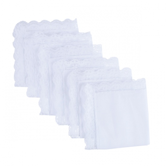 Picture of Cotton Home Textiles Handkerchief Rectangle White 26cm(10 2/8") x 25cm(9 7/8") , 6 PCs