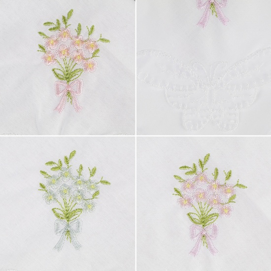 Immagine di Cotton Embroidery Handkerchief  Square Flower Mixed Color 27.5cm x 27.5cm, 3 PCs