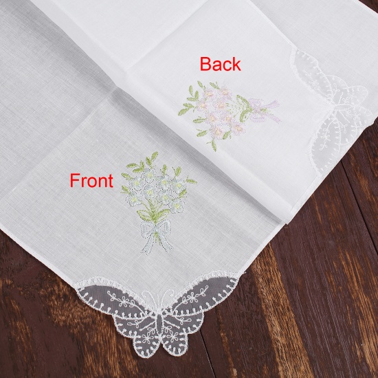 Immagine di Cotton Embroidery Handkerchief  Square Flower Mixed Color 27.5cm x 27.5cm, 3 PCs