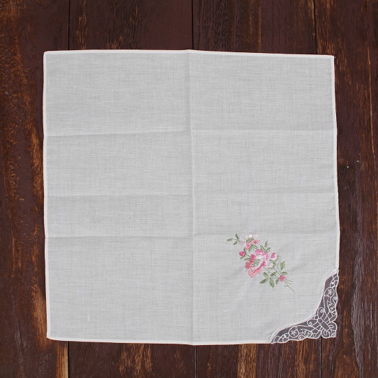 Immagine di Cotton Embroidery Handkerchief  Square Flower Mixed Color 27.5cm x 27.5cm, 3 PCs