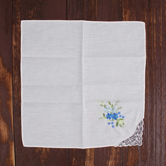 Immagine di Cotton Embroidery Handkerchief  Square Flower Mixed Color 27.5cm x 27.5cm, 3 PCs