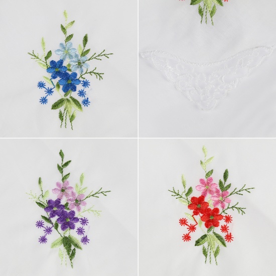 Immagine di Cotton Embroidery Handkerchief  Square Flower Mixed Color 27.5cm x 27.5cm, 3 PCs