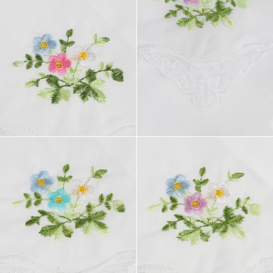 Immagine di Cotton Embroidery Handkerchief  Square Flower Mixed Color 27.5cm x 27.5cm, 3 PCs