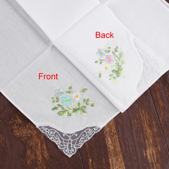 Immagine di Cotton Embroidery Handkerchief  Square Flower Mixed Color 27.5cm x 27.5cm, 3 PCs