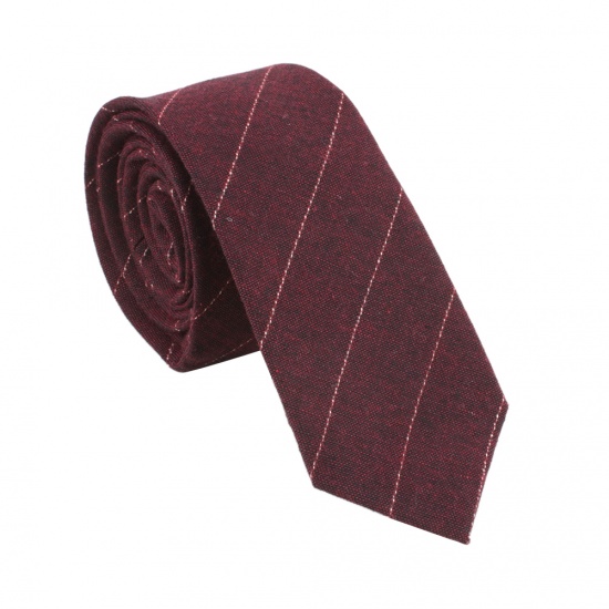 Immagine di Cotton Men's Necktie Tie Stripe Wine Red 145cm x 6cm, 1 Piece