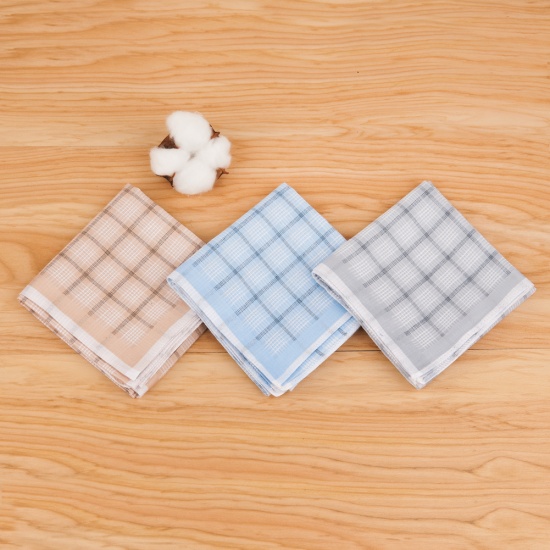 Picture of Cotton Handkerchief Square Grid Checker Mixed Color 43cm x 43cm, 12 PCs