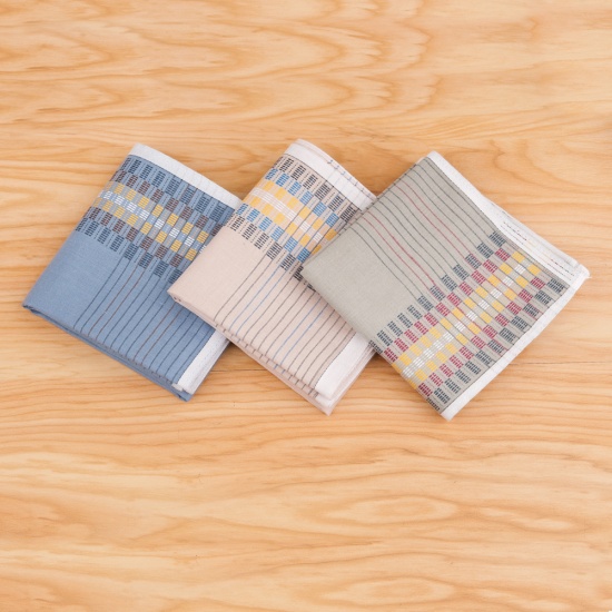 Picture of Cotton Handkerchief  Square Stripe Mixed Color 43cm x 43cm, 12 PCs