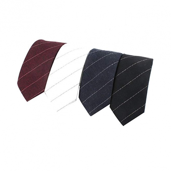 Immagine di Cotton Men's Necktie Tie Stripe Mixed Color 145cm x 6cm, 4 PCs