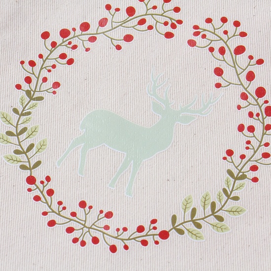 Picture of Canvas Drawstring Bags Multicolor Rectangle Christmas Reindeer 22.5cm x 16cm, 1 Piece