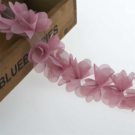Picture of Chiffon Ribbon Trim Dark Pink Flower 6cm, 1 Yard