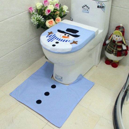 Picture of Fabric Toilet Seat Mat Blue Christmas Snowman 58cm x 50cm 43cm x 33cm, 1 Set ( 2 PCs/Set)