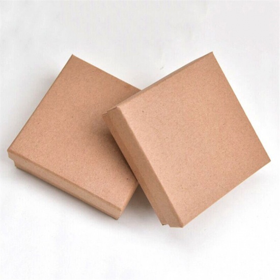Picture of Kraft Paper Jewelry Gift Boxes Square Brown 92mm x 92mm , 1 Piece