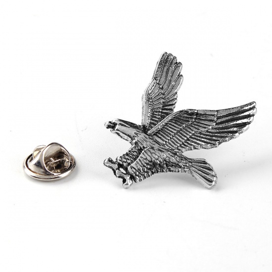 Picture of Pin Brooches Eagle Animal Antique Silver Color 3.2cm x 2.7cm, 1 Piece