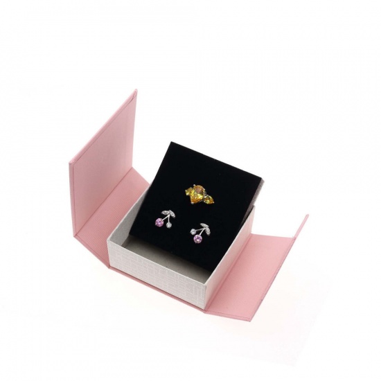 Immagine di 1 Piece Paper Jewelry Box For Necklace Bracelet Ring Gift Display Packaging Rectangle White Bowknot Pattern 8.3cm x 8cm x 3.5cm