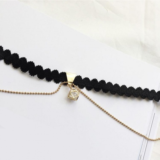Picture of Lace Stylish Choker Necklace Gold Plated Black 35cm(13 6/8") long, 1 Piece