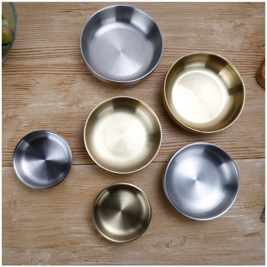 Picture of Stainless Steel Tableware Plates Round Silver Tone 9cm Dia., 1 Piece