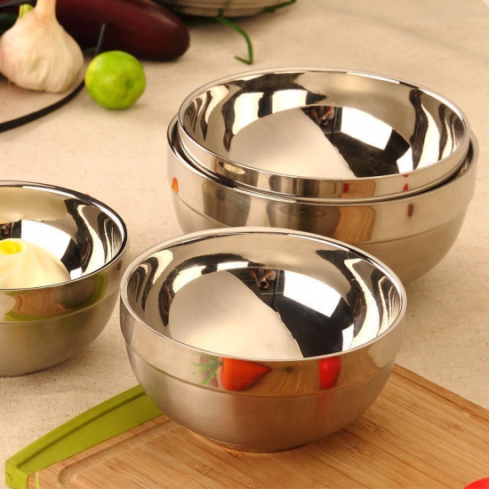 Picture of Stainless Steel Kitchenware Bowl Silver Tone 16cm Dia., 1 Piece
