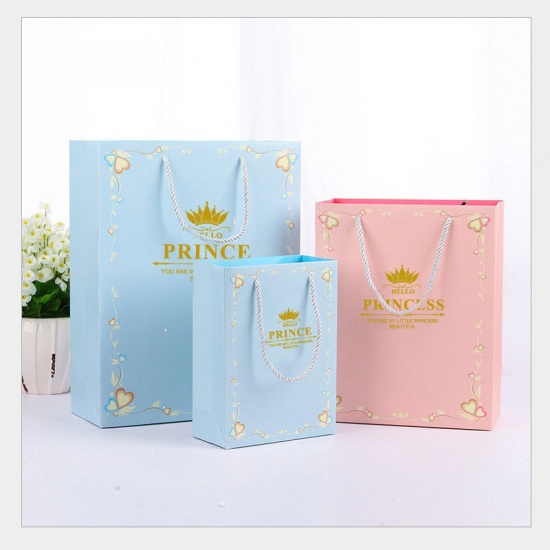 Immagine di Carta Borse Tote Blu Rettangolo Lettere " Prince " 33cm x 26cm, 1 Pz