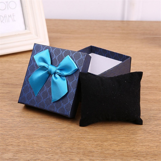 Picture of Paper Jewelry Gift Box Rectangle Pink Bowknot Pattern 9cm x 8.5cm x 5.5cm , 1 Piece
