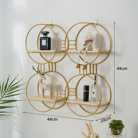 Picture of Wood Rack Ornaments Wall Decorations Round Gold Plated 37x11cm, 1 Piece