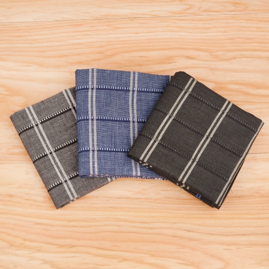 Picture of 1# Cotton Men's Handkerchief Square Grid Checker Mixed Color 40cm x 40cm, 12 PCs