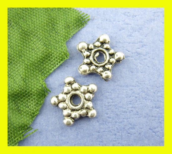 Picture of Zinc Based Alloy Spacer Spacer Beads Star Antique Silver Color Dot Carved About 8mm x 8mm, Hole:Approx 1.6mm, 130 PCs