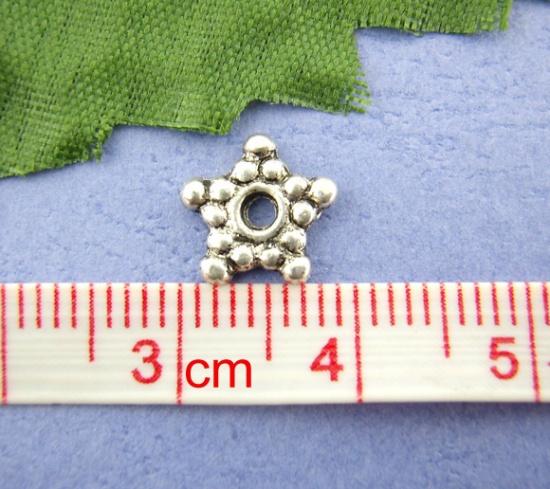 Picture of Zinc Based Alloy Spacer Spacer Beads Star Antique Silver Color Dot Carved About 8mm x 8mm, Hole:Approx 1.6mm, 130 PCs