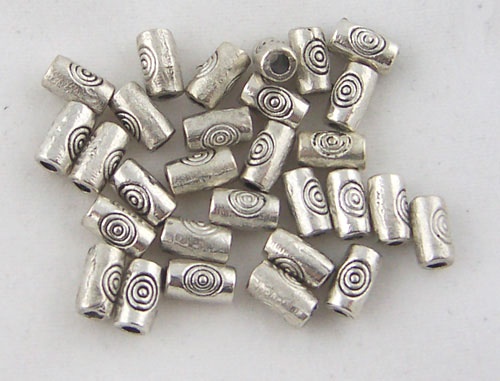Immagine di Lega di Zinco Separatori Perline Cilindrico Argento Antico Modello Disegno Circa 5mm x3mm, Foro:Circa 1.0mm, 360 Pz