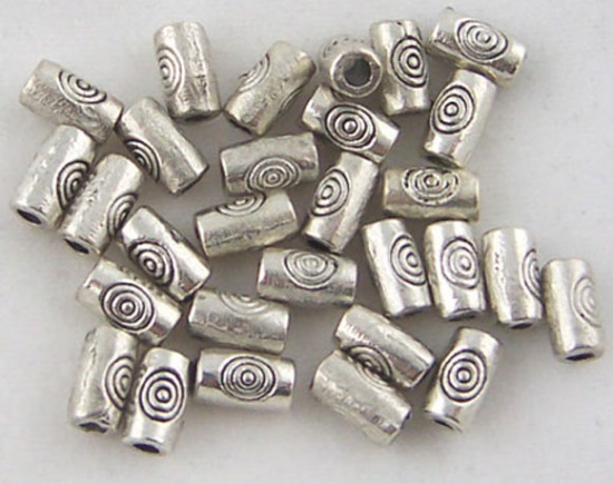 Immagine di Lega di Zinco Separatori Perline Cilindrico Argento Antico Modello Disegno Circa 5mm x3mm, Foro:Circa 1.0mm, 360 Pz