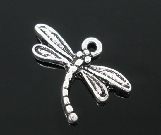 Bild von Antiksilber Libelle Perlen Beads Anhänger 19mm x 15mm.Verkauft eine Packung mit 50
