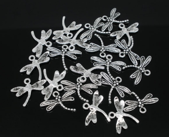 Picture of Zinc Based Alloy Charms Dragonfly Antique Silver Color 19mm x15mm( 6/8" x 5/8"), 50 PCs