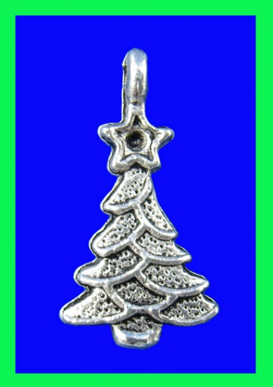 Picture of Zinc Based Alloy Charms Christmas Tree Antique Silver Color 20mm x 11mm, 50 PCs