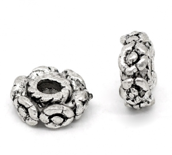 Picture of Zinc Based Alloy Spacer Beads Flower Antique Silver About 10mm Dia, Hole:Approx 3mm, 30 PCs