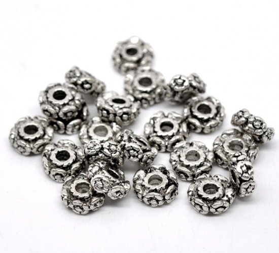 Picture of Zinc Based Alloy Spacer Beads Flower Antique Silver About 10mm Dia, Hole:Approx 3mm, 30 PCs