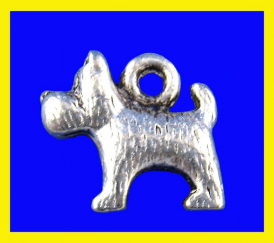 Immagine di Lega di Zinco Charm Ciondoli Cane Argento Antico Nulla Disegno 14.0mm x 13.0mm, 15 Pz
