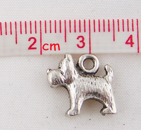 Immagine di Lega di Zinco Charm Ciondoli Cane Argento Antico Nulla Disegno 14.0mm x 13.0mm, 15 Pz