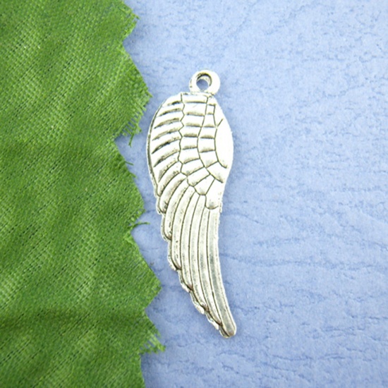 Picture of Zinc Based Alloy Pendants Angel Wing Antique Silver 30mm(1 1/8") x 10mm( 3/8"), 40 PCs