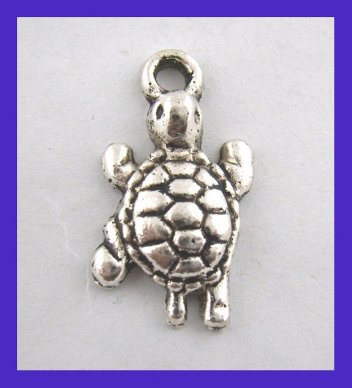 Picture of Ocean Jewelry Zinc Based Alloy Charms Tortoise Animal Antique Silver 24mm(1") x 13mm( 4/8"), 25 PCs