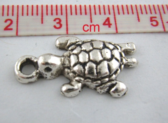 Immagine di Gioielli Oceano Lega  di Zinco Charm Ciondoli Tartaruga Argento Antico Polka Dot Disegno 24.0mm x 13.0mm, 25 Pz