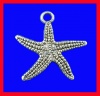 Immagine di Gioielli Oceano Lega di Zinco Charm Ciondoli Stella di Mare Argento Antico Polka Dot Disegno 25.0mm x 25.0mm, 10 Pz