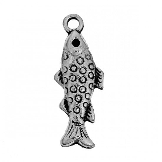 Picture of 20PCs Beautiful Charms Fish Pendants 10*28mm Findinds