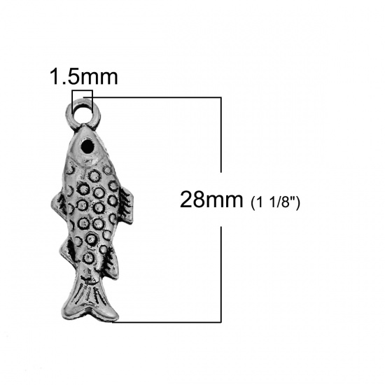 Picture of 20PCs Beautiful Charms Fish Pendants 10*28mm Findinds