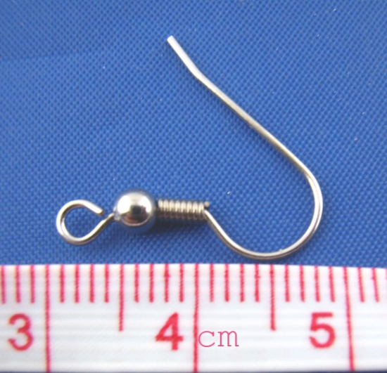 Picture of Zinc Based Alloy Ear Wire Hooks Earring Findings Silver Tone 19x18mm, Post/ Wire Size: (20 gauge), 200 PCs