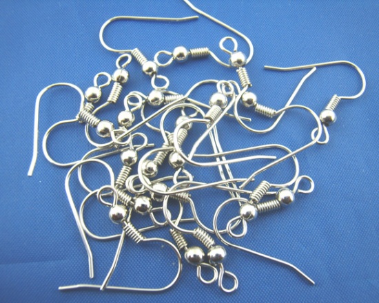 Bild von Zinklegierung Ohrringe Ohrhaken Silberfarbe 19mm x 18mm, Drahtstärke: (20 gauge), 200 Stück