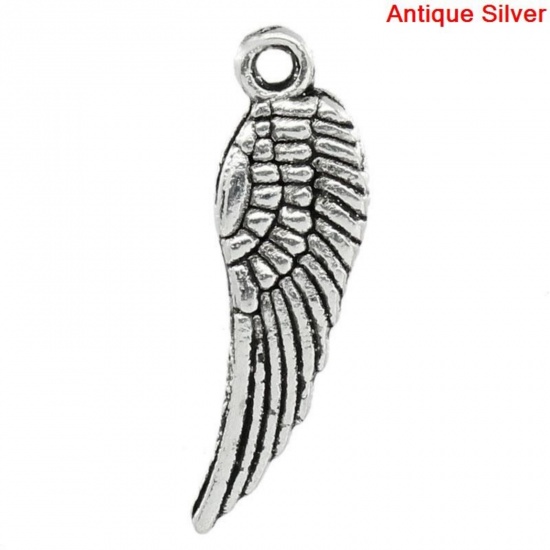 Image de Pendentifs en Alliage de Zinc Aile d'Ange Argent Vieilli Rayées 17mm x 5mm, 50 Pcs